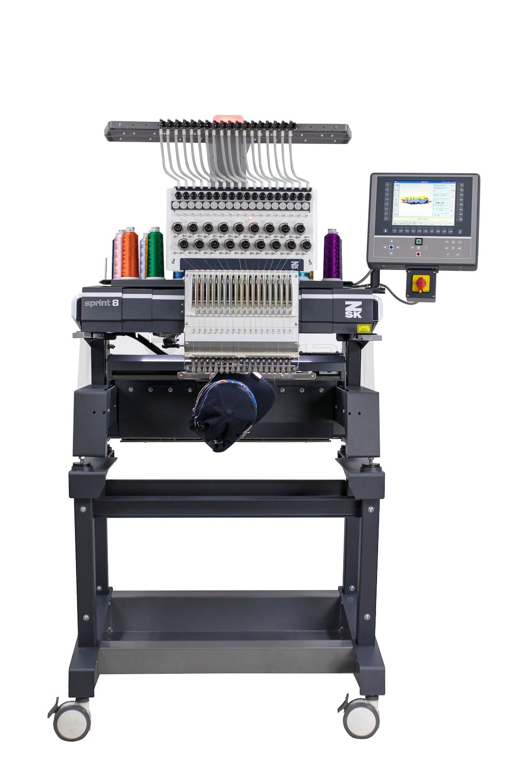 The Sprint 8 is a powerhouse of an embroidery machine offers ZSK‘s leading-edge features to enhance quality and usability.